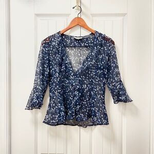 Reitmans Sheer Floral Blouse Navy